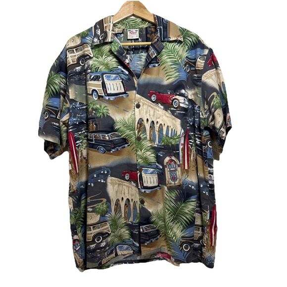 Go Barefoot Hawaiian Shirt Mens XL Woody Car‎ Jukebox Beach Aloha Short Sleeve - Picture 10 of 10